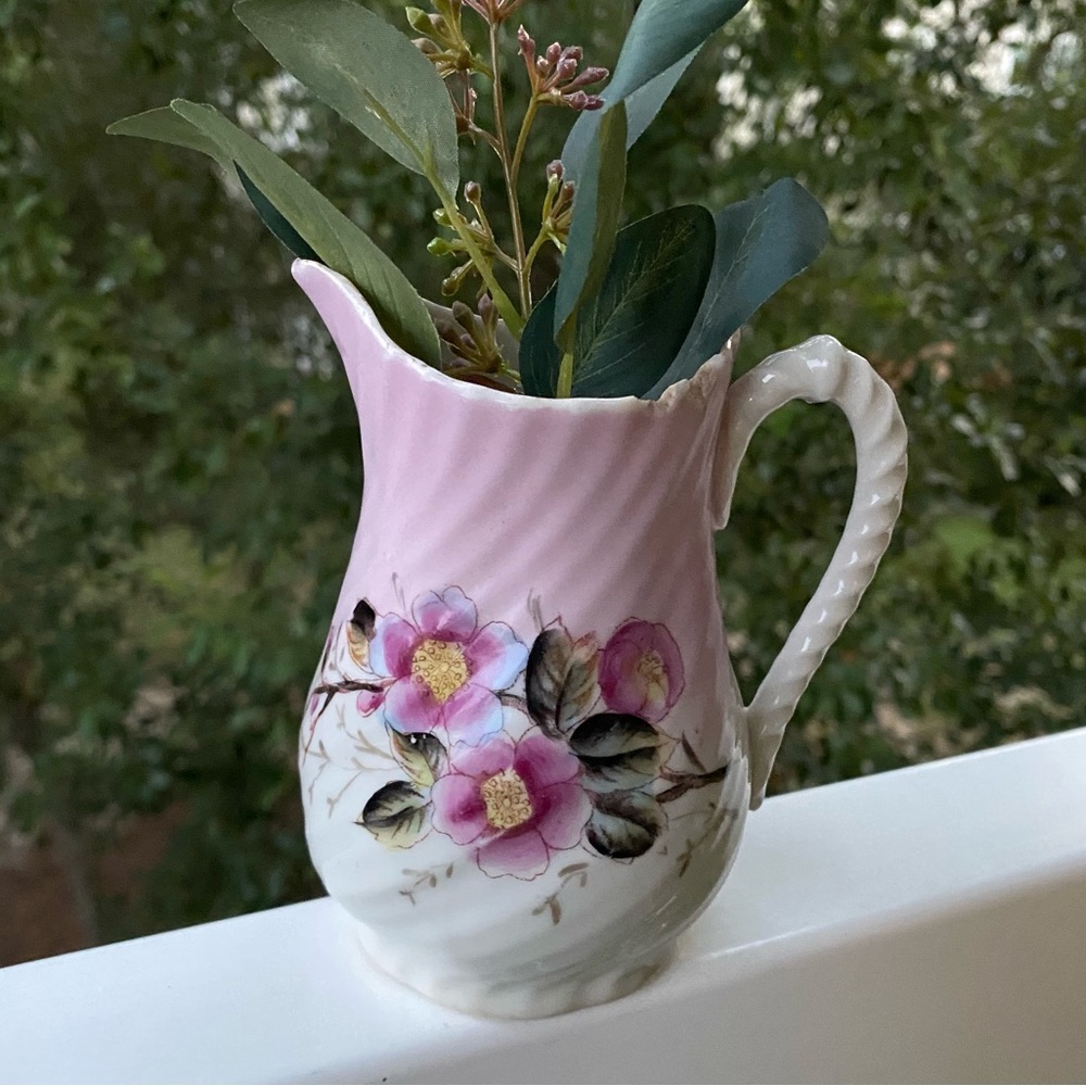 Vintage Pink Pitcher - Decorative Flower Vase